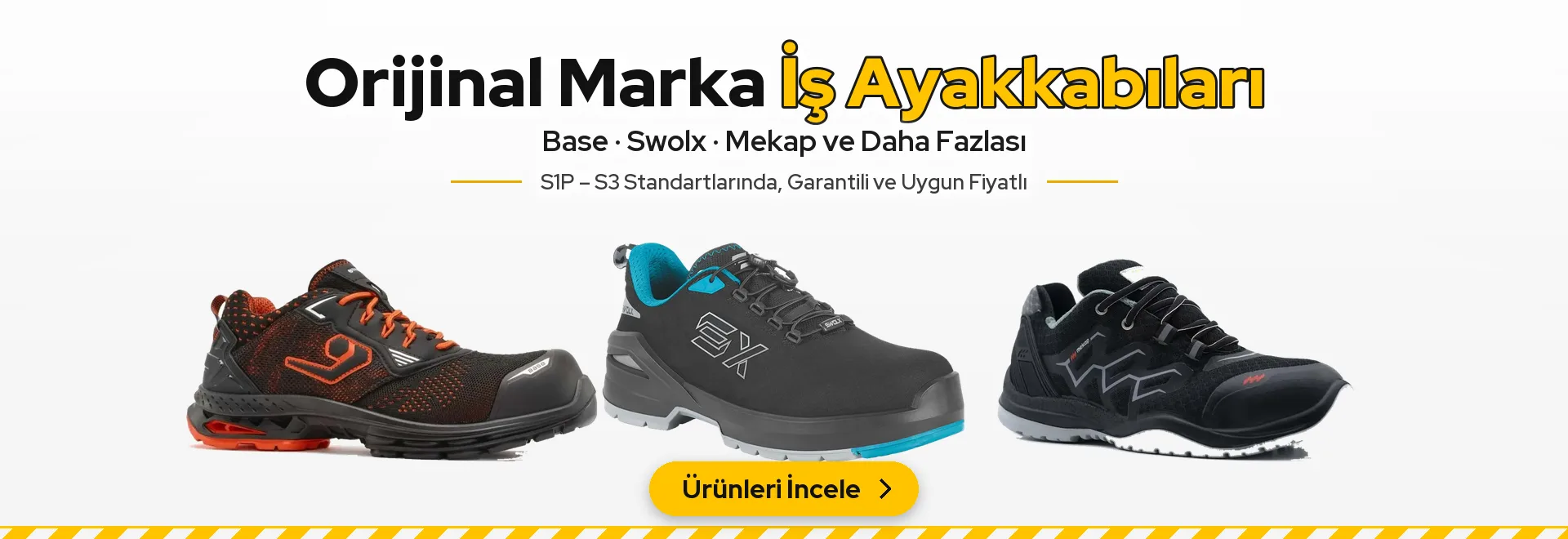 Orijinal Marka İş Ayakkabıları – Base, Swolx, Mekap ve daha fazlası – S1P–S3 standartlarında