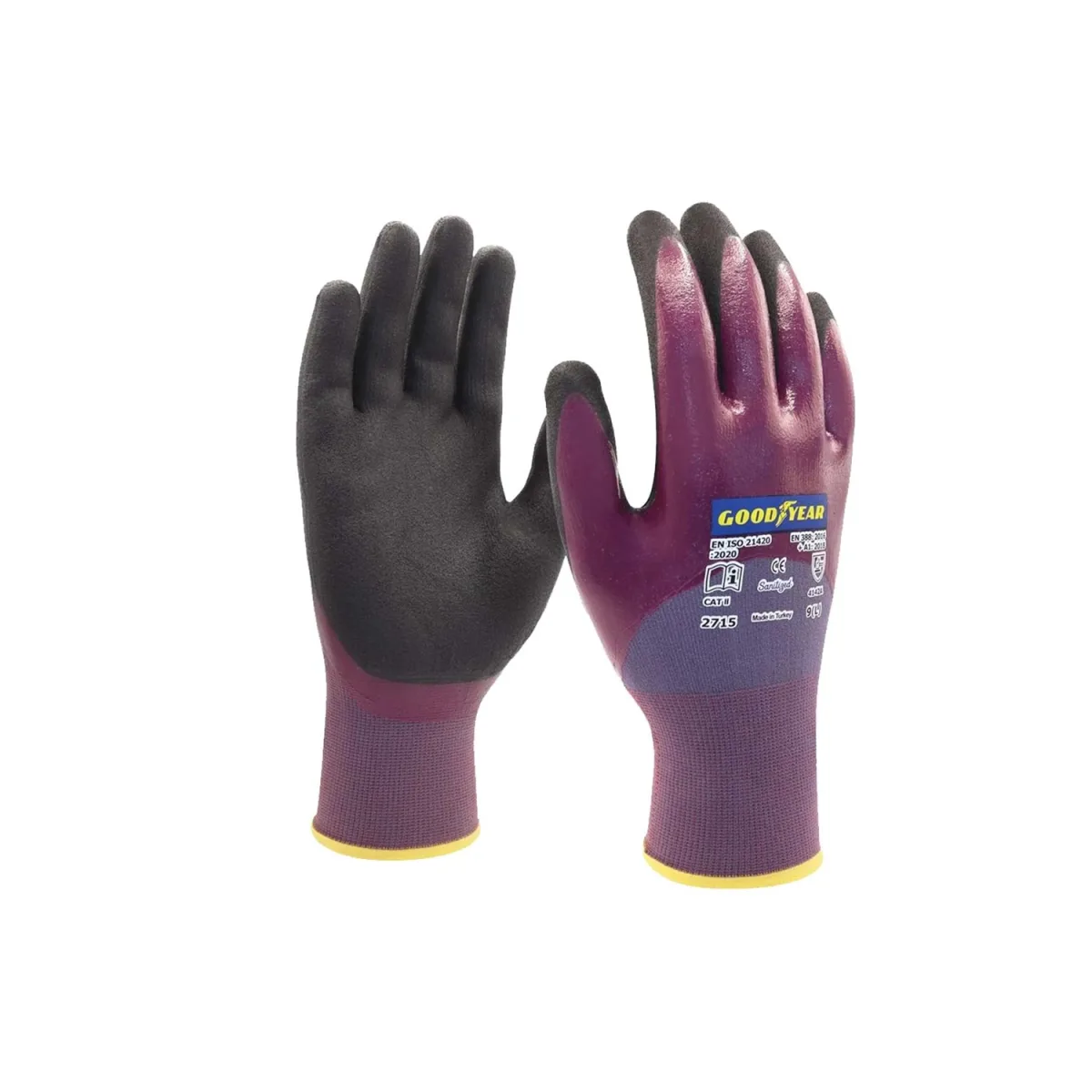 Goodyear İş Eldiveni - 2715(45-525) Sanding Çift Kaplı 3/4 Bordo