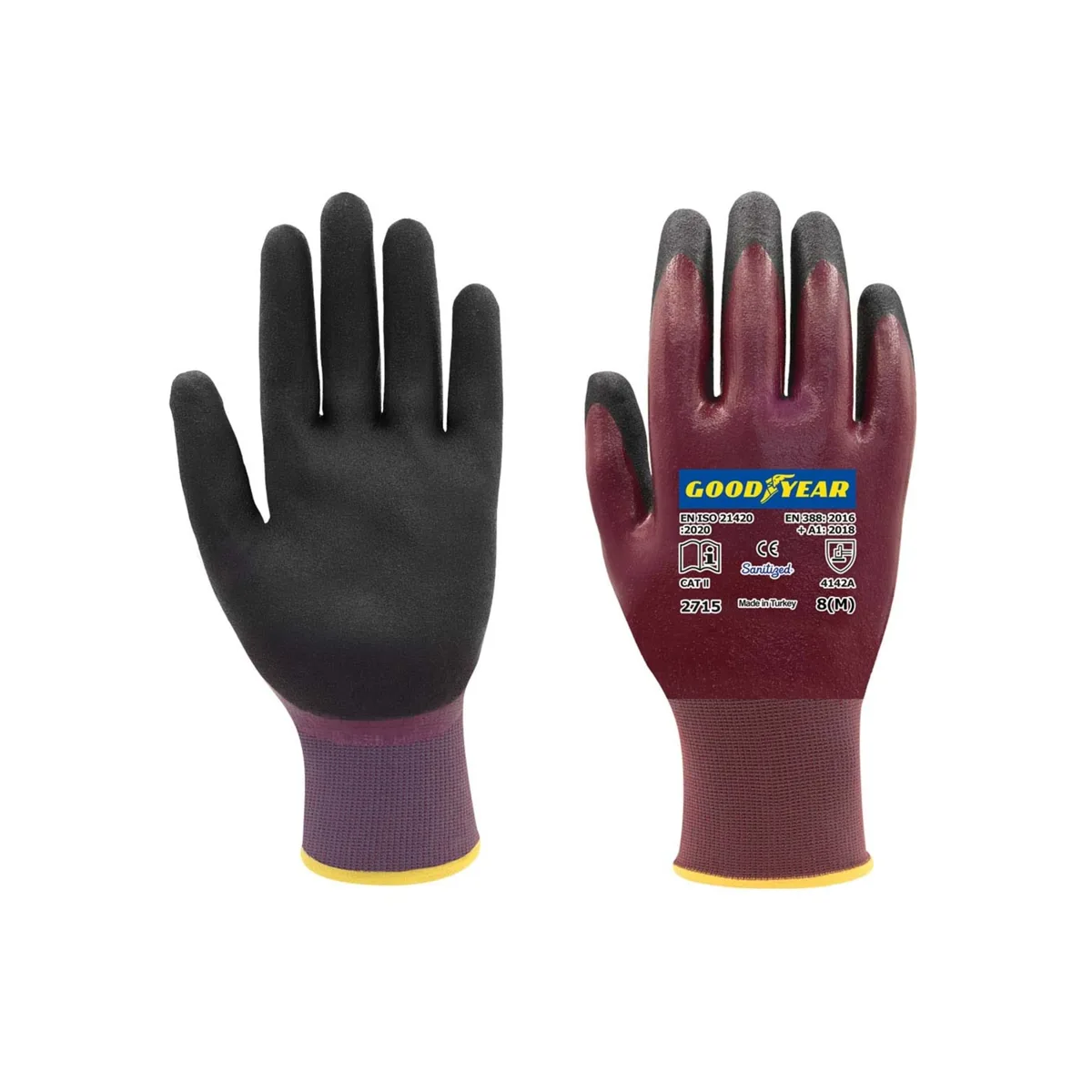 Goodyear İş Eldiveni - 2715(45-527) Tam Kaplı Sanding Bordo