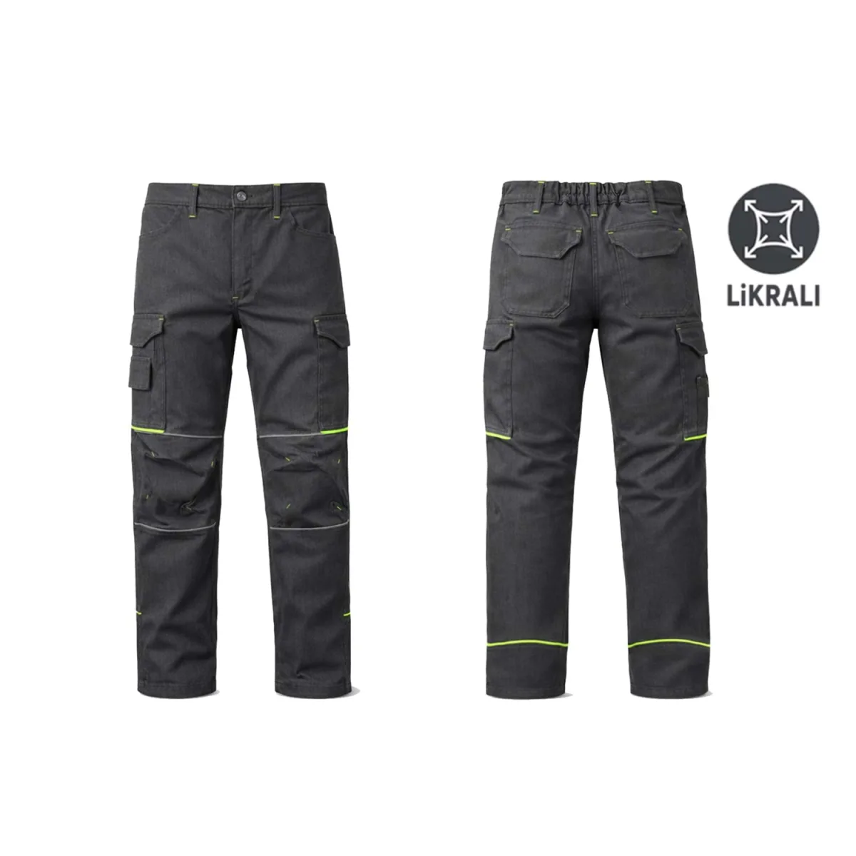 Likralı Kot İş Pantolonu – Neon Sarı Detaylı