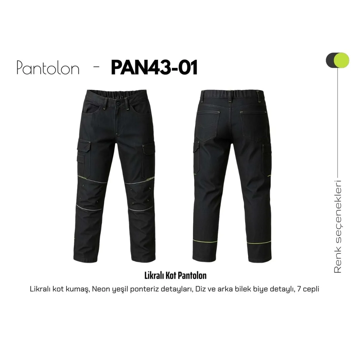 Likralı Kot İş Pantolonu – Neon Sarı Detaylı
